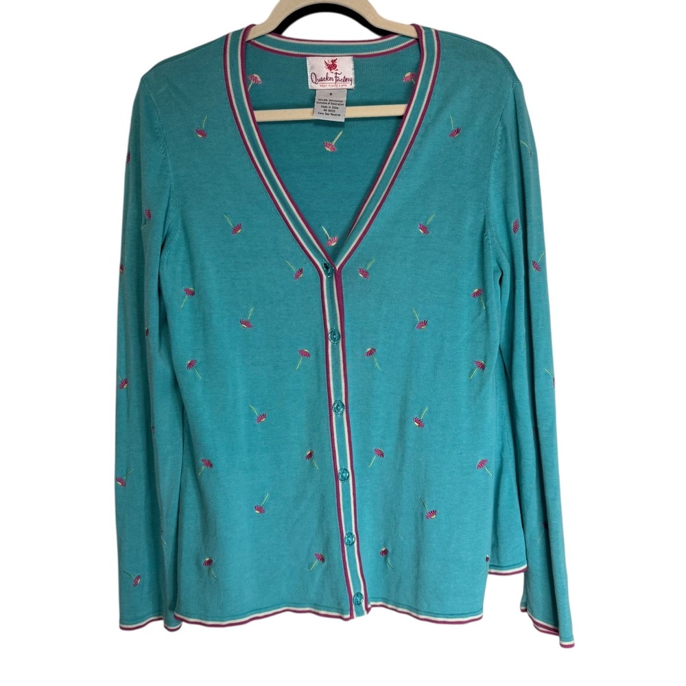 Quaker Factory Embroidered Silk‎ Cardigan Tank & Sweater Set Size S Silk Cotton